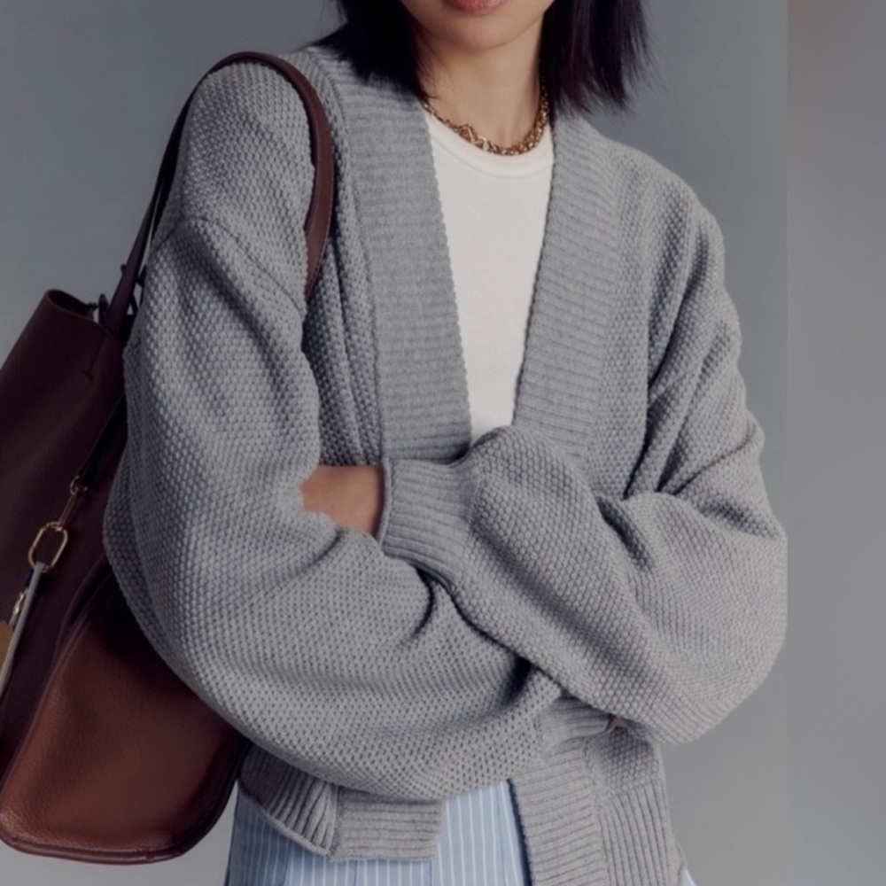 Anthropologie Flat Livvy White Waffle Knit Cardigan - One Size